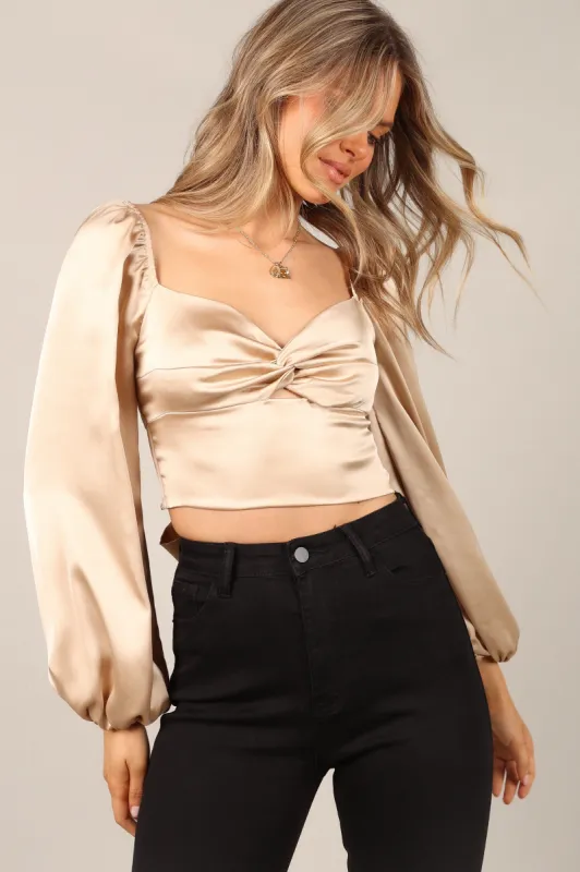 Rosa Long Sleeve Satin Top - Gold sold by Petal & Pup
