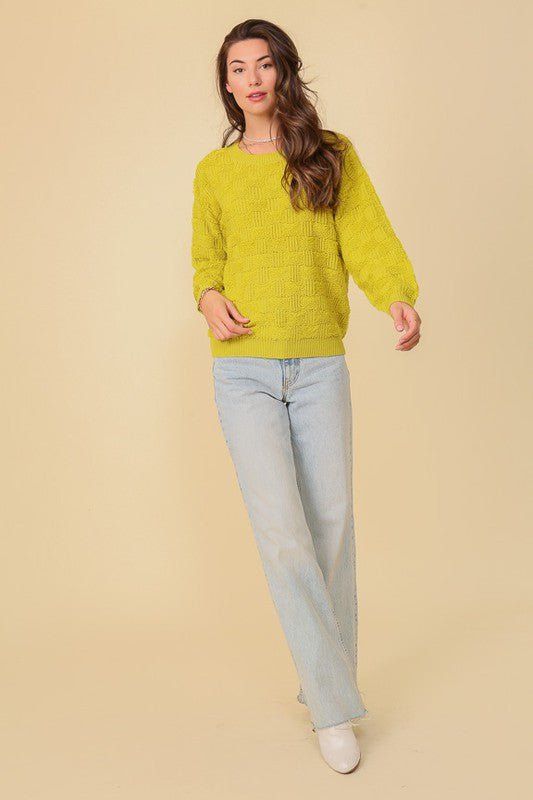 Basket Weave Pattern Knit Sweater - Chartreuse sold by Petal & Pup product image thumbnail 4