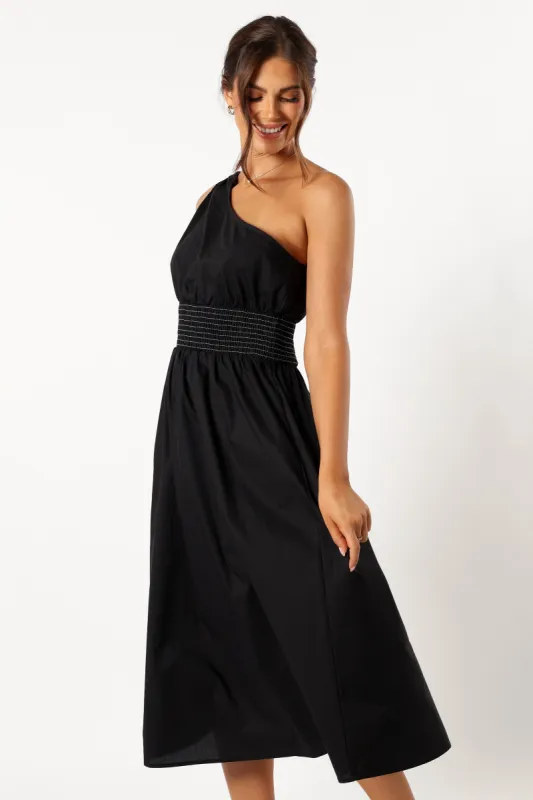 Alysse One Shoulder Midi Dress - Black sold by Petal & Pup