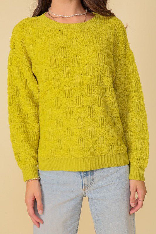 Basket Weave Pattern Knit Sweater - Chartreuse sold by Petal & Pup product image thumbnail 6