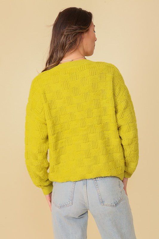 Basket Weave Pattern Knit Sweater - Chartreuse sold by Petal & Pup product image thumbnail 2