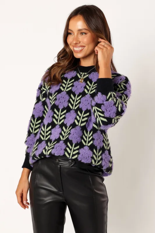 Katelyn Textured Flower Knit Sweater - Black Multi sold by Petal & Pup