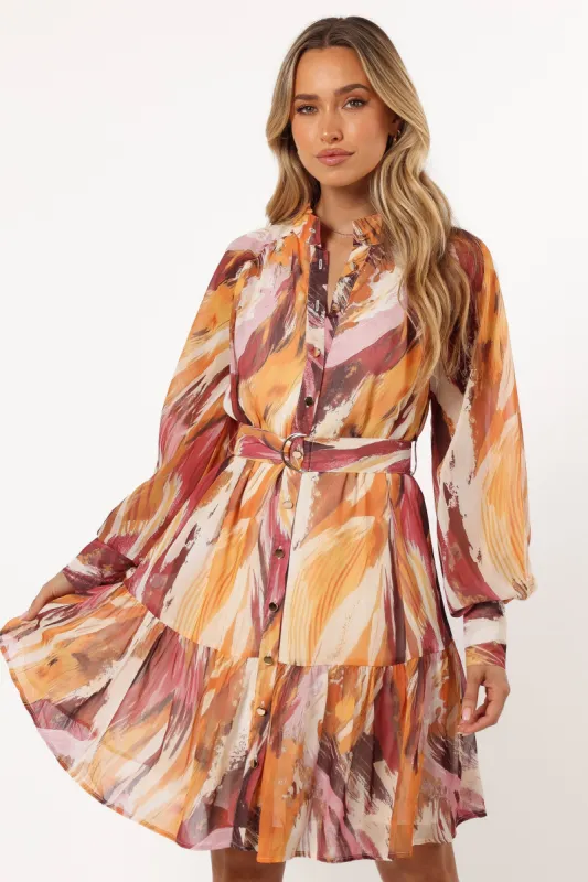 Quinn Long Sleeve Mini Dress - Warm Multi sold by Petal & Pup