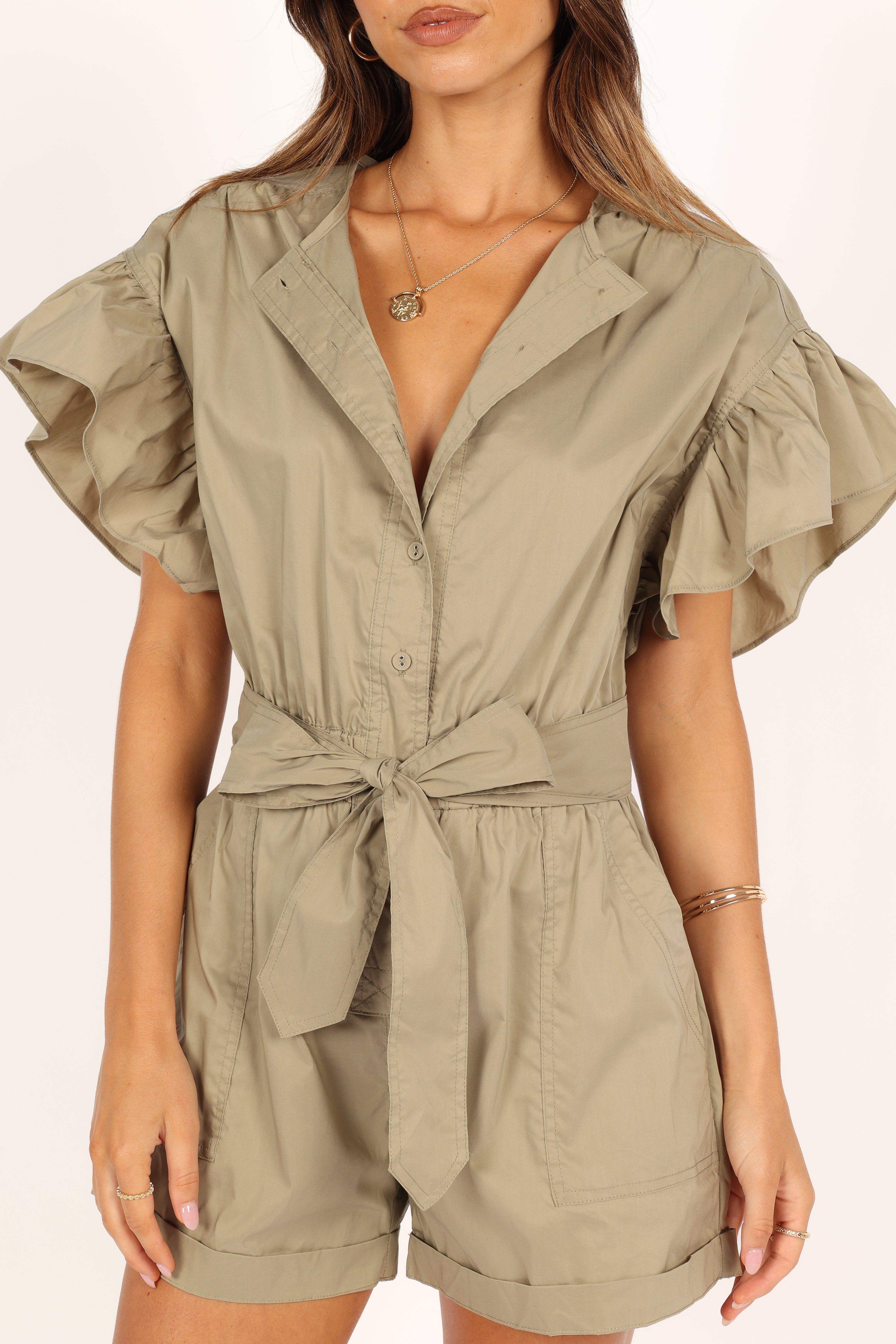 Brielle Frill Sleeve Romper - Olive sold by Petal & Pup product image thumbnail 2