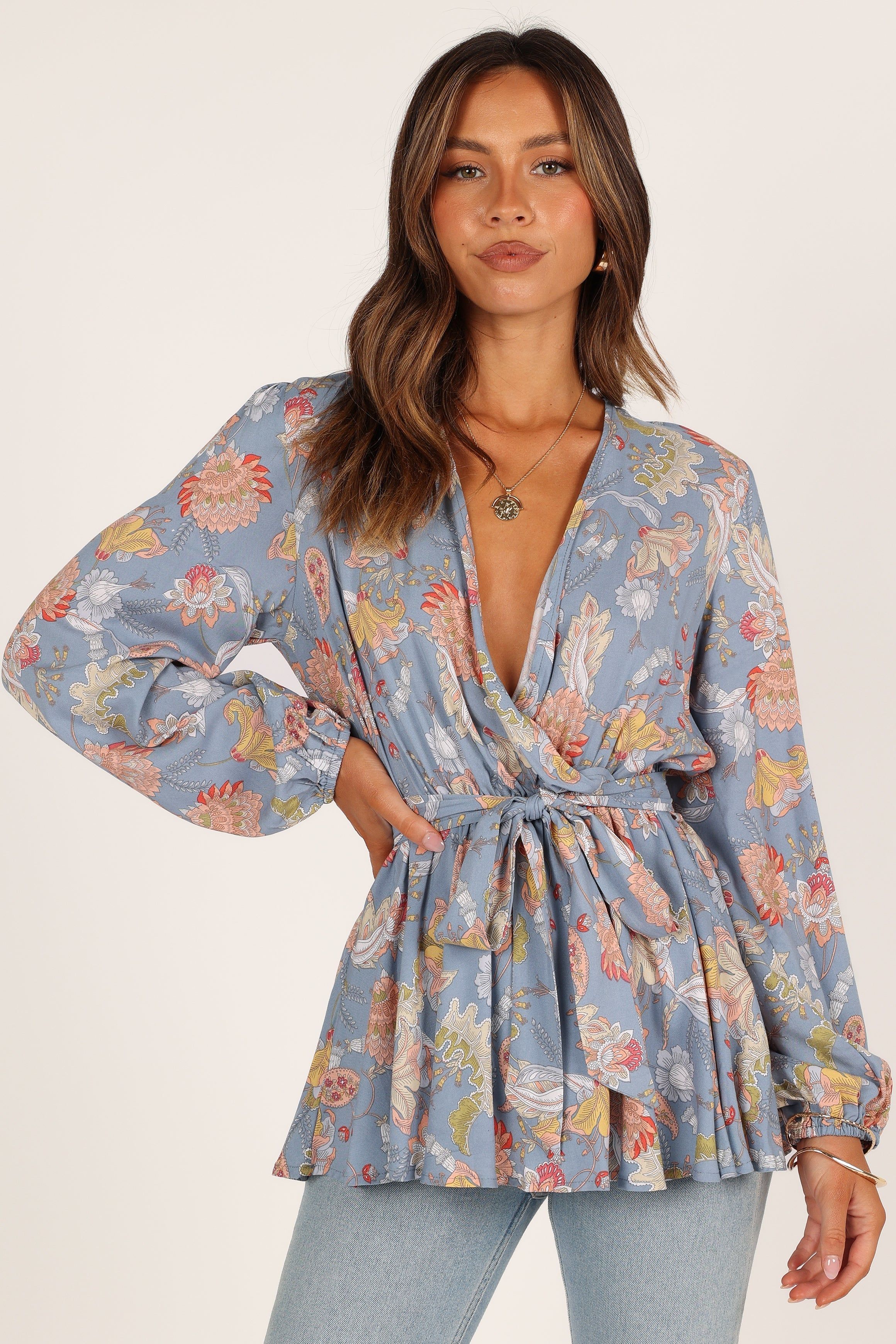 Bellevue Top - Blue Floral sold by Petal & Pup