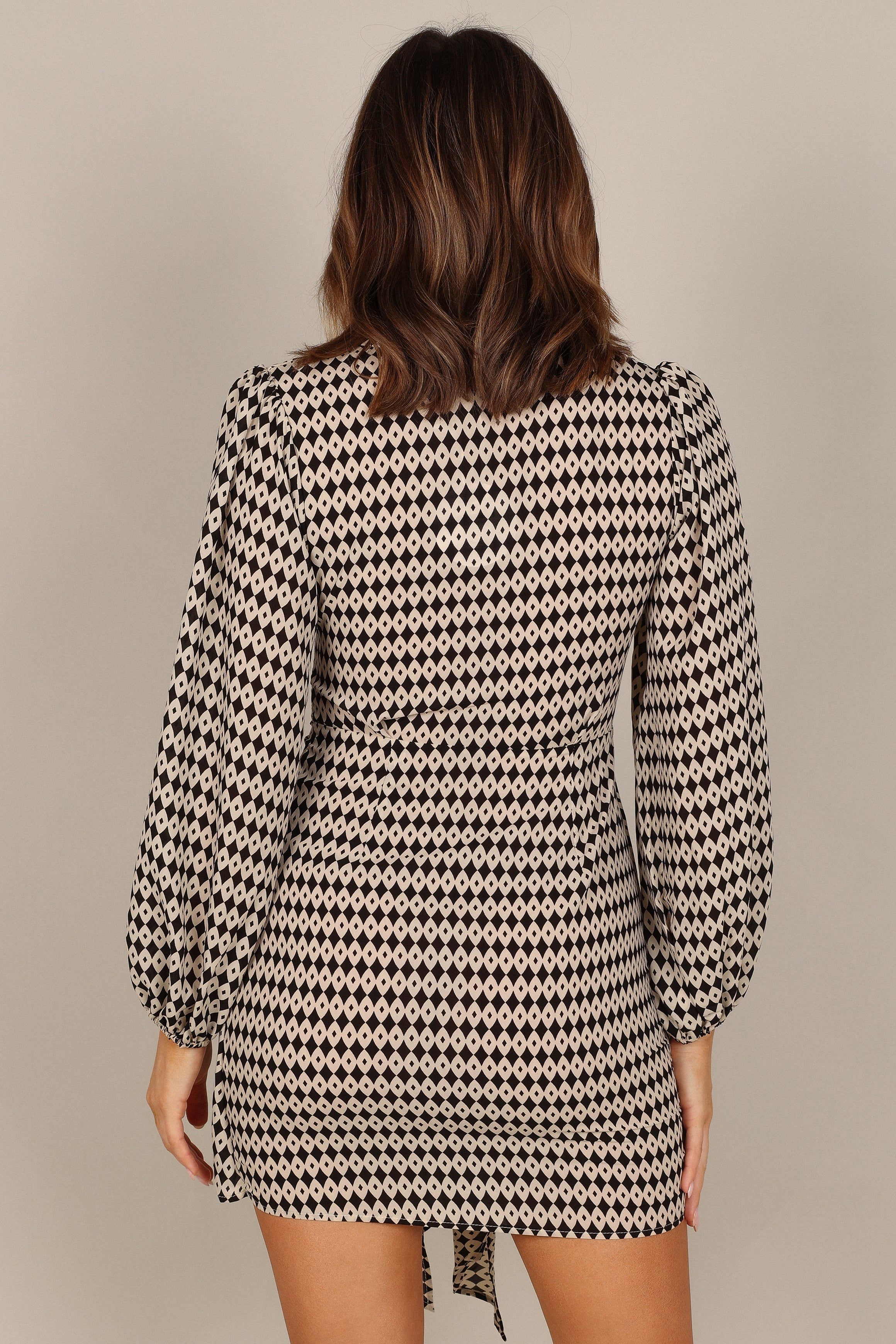 Abbie Wrap Long Sleeve Mini Dress - Black/White sold by Petal & Pup product image thumbnail 5