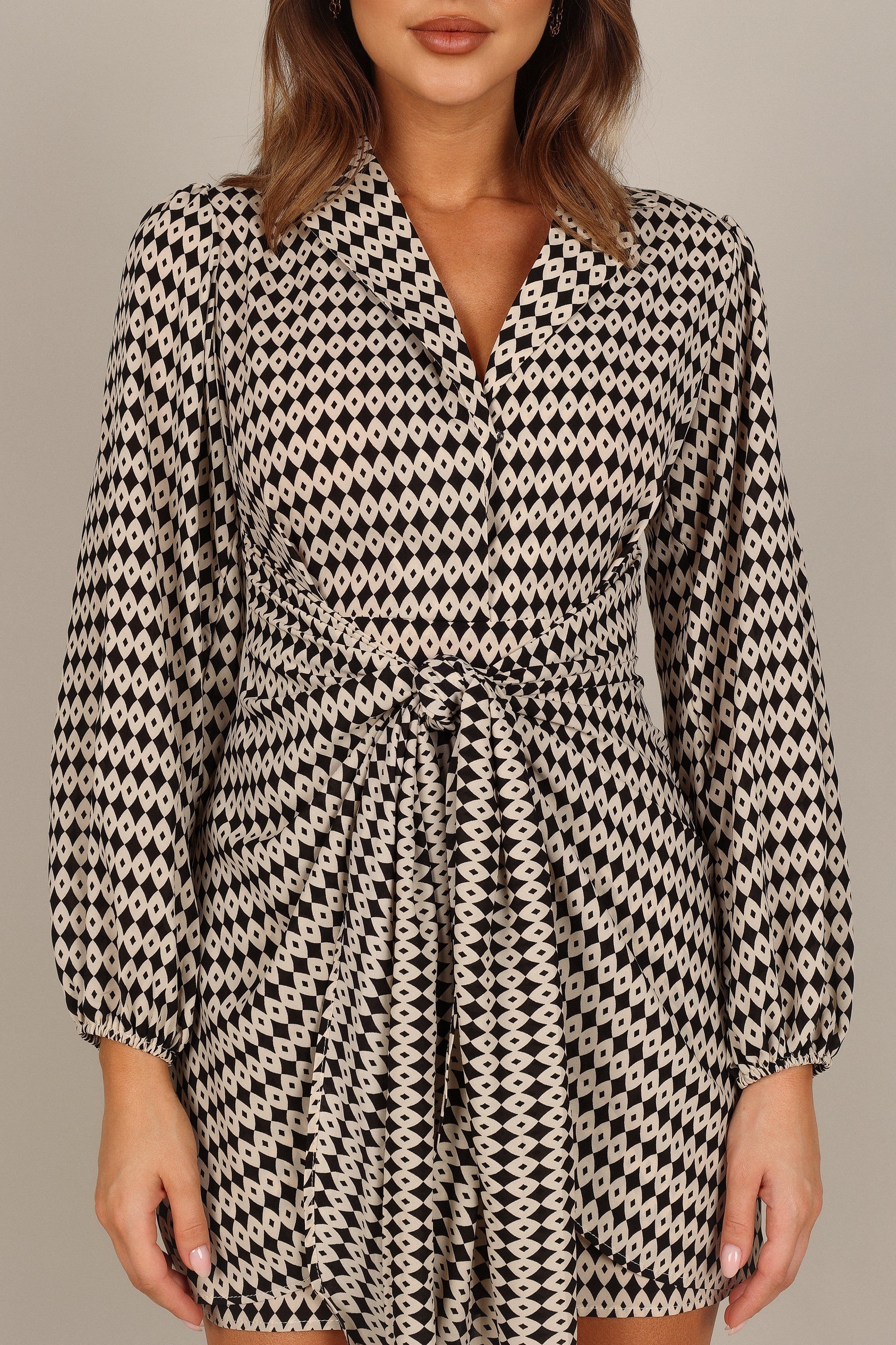 Abbie Wrap Long Sleeve Mini Dress - Black/White sold by Petal & Pup product image thumbnail 3