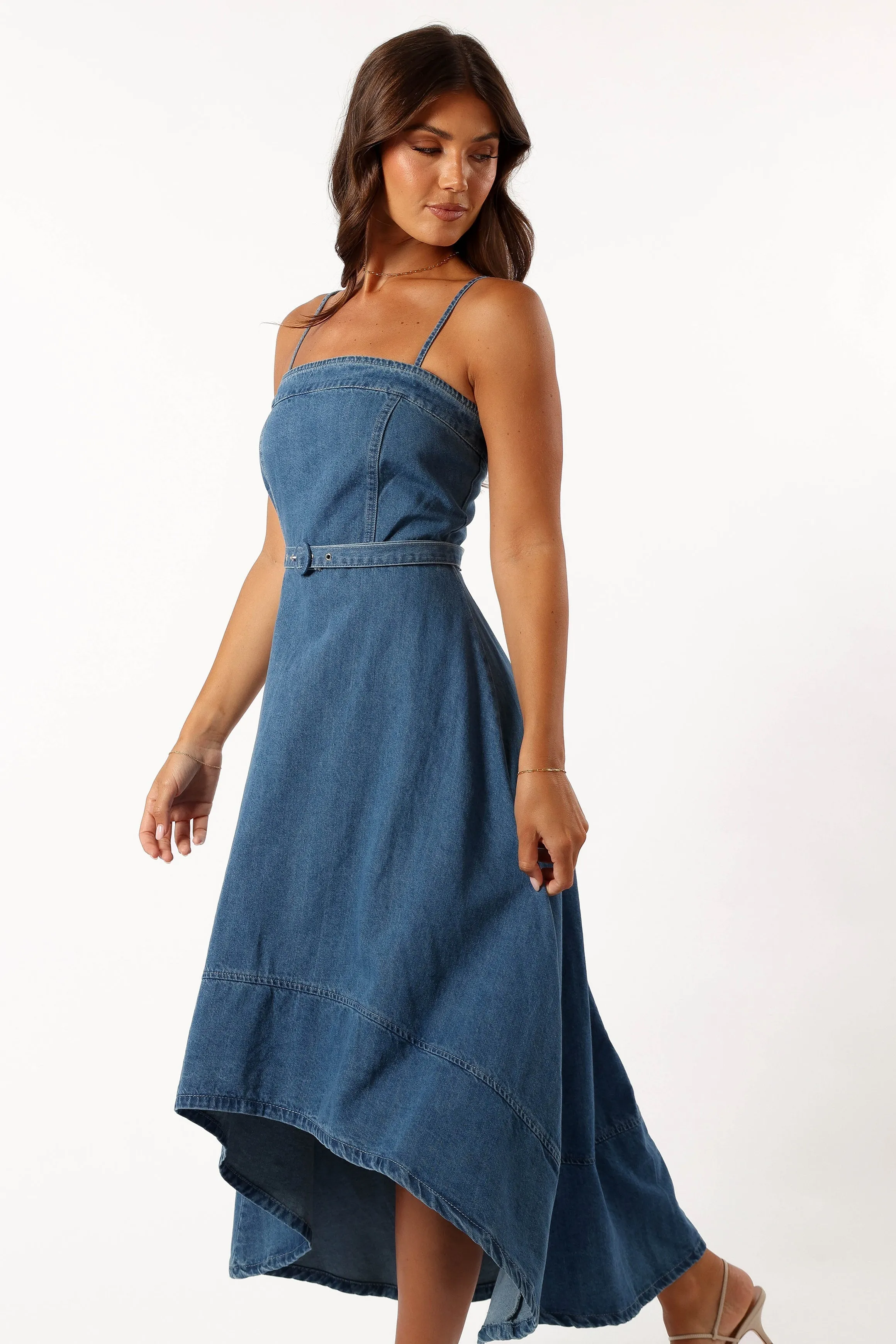 Cyrus Belted Midi Dress - Denim sold by Petal & Pup