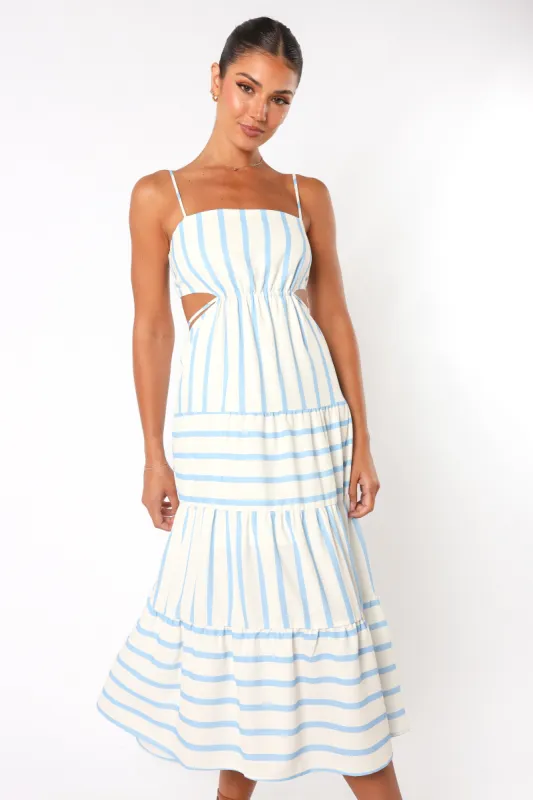 Evelin Midi Dress - Blue Stripe sold by Petal & Pup