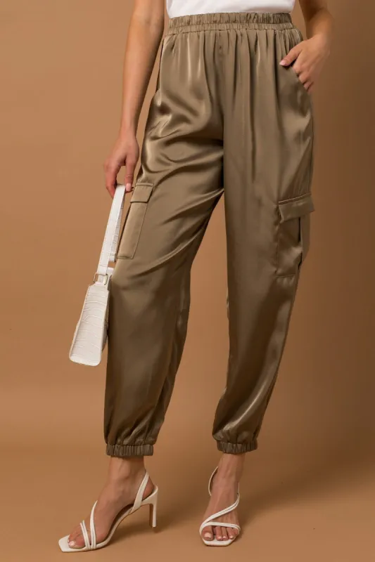 Luca Satin Jogger Pants - Olive sold by Petal & Pup