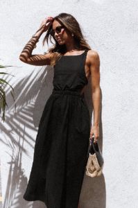 Aubrey Cutout Midi Dress - Black sold by Petal & Pup