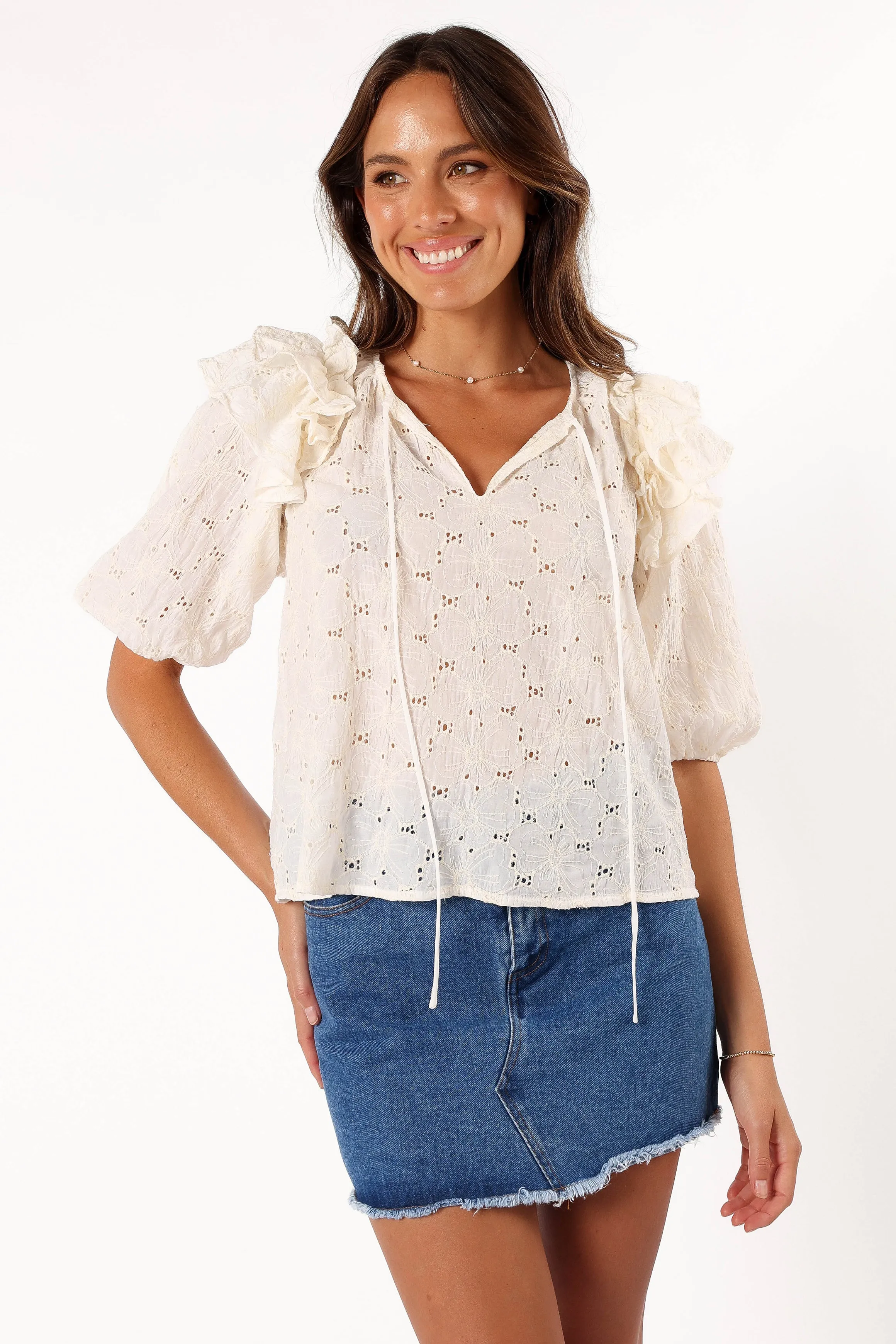 Iris Ruffled Top - Cream sold by Petal & Pup