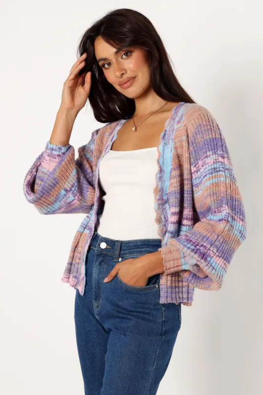 Scallop Edge Button Front Cardigan - Lavender Multi sold by Petal & Pup