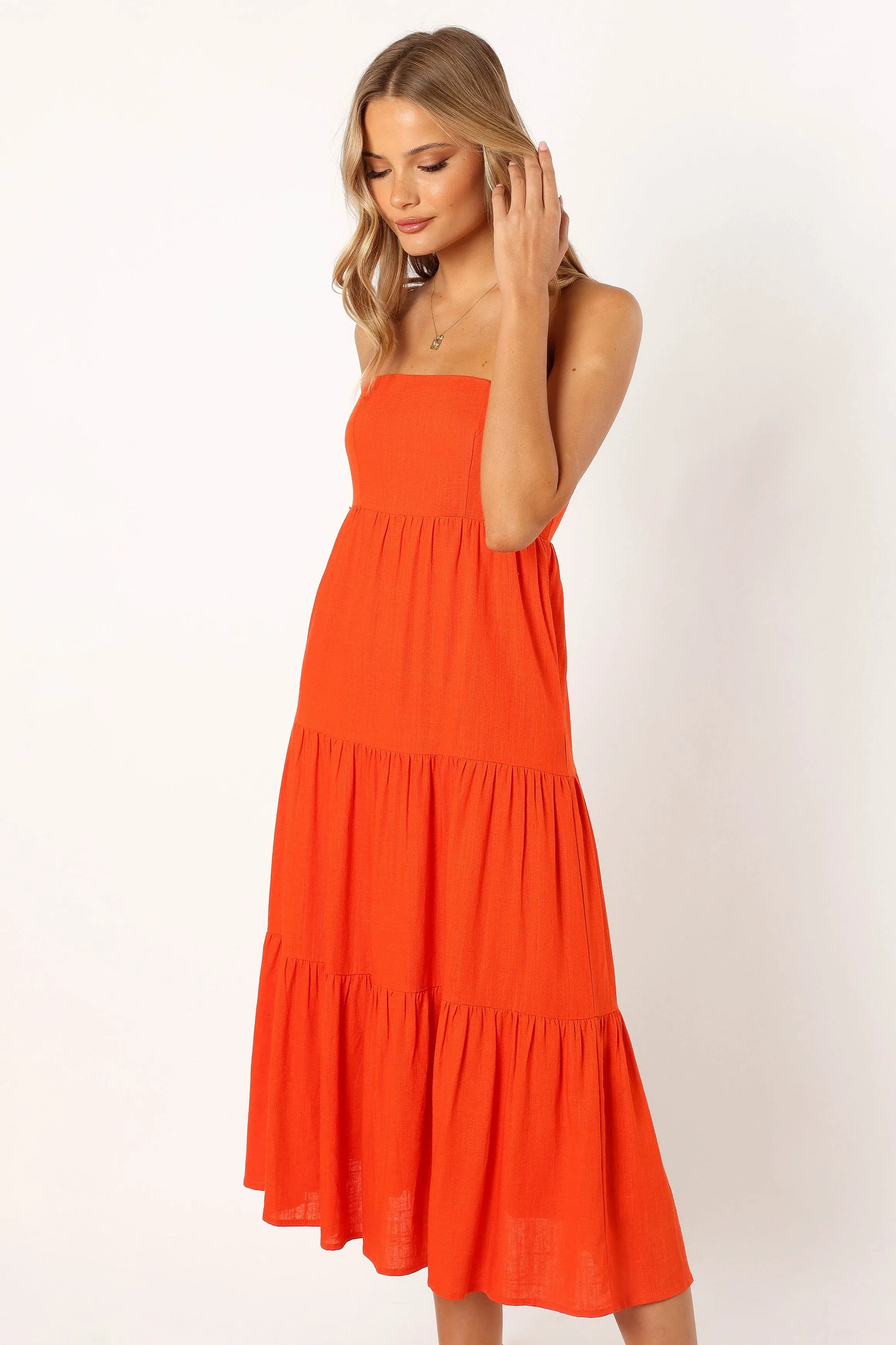 Tabi Strapless Midi Dress - Coral Red sold by Petal & Pup product image thumbnail 2