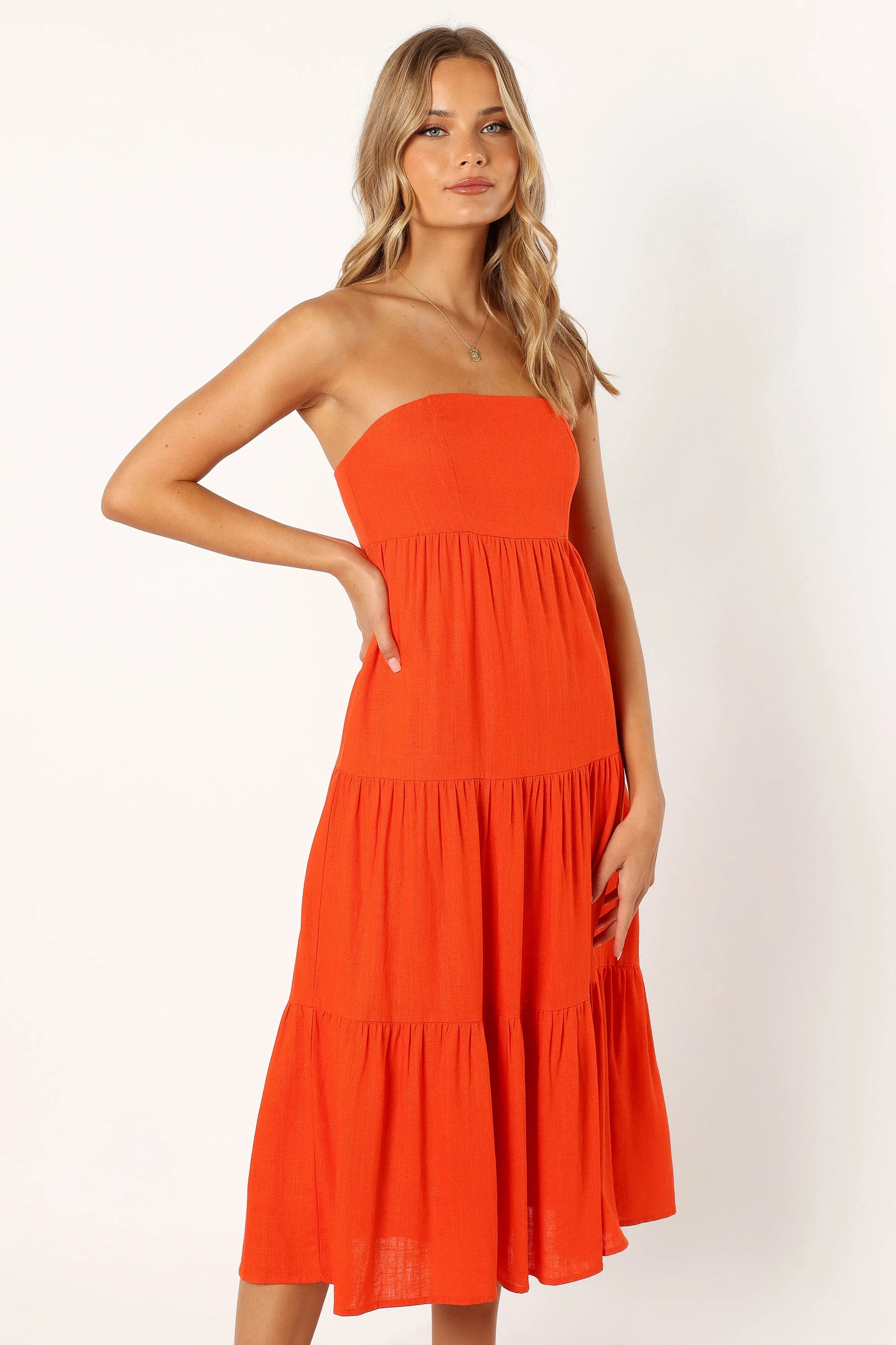 Tabi Strapless Midi Dress - Coral Red sold by Petal & Pup product image thumbnail 5