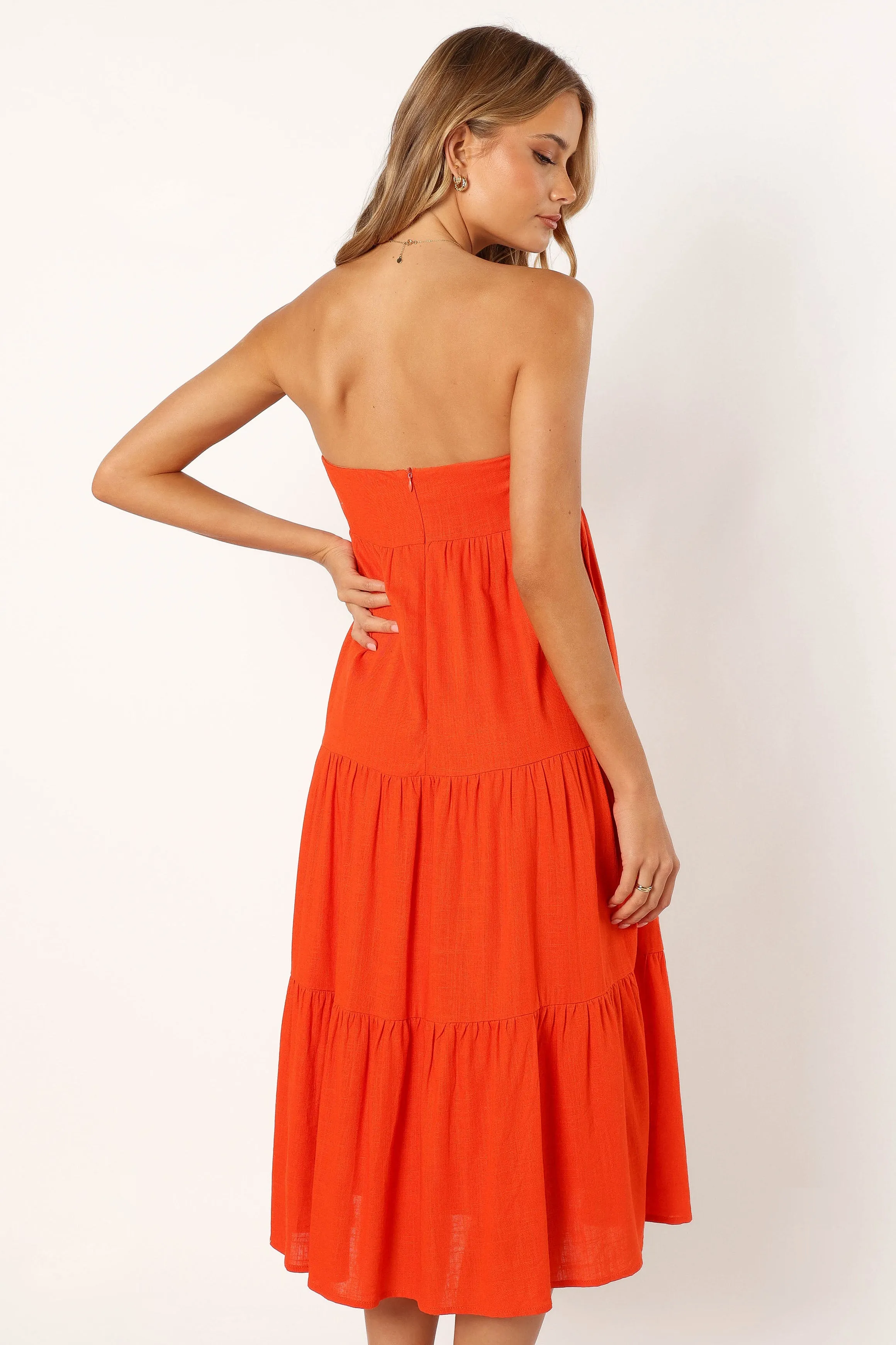 Tabi Strapless Midi Dress - Coral Red sold by Petal & Pup product image thumbnail 3