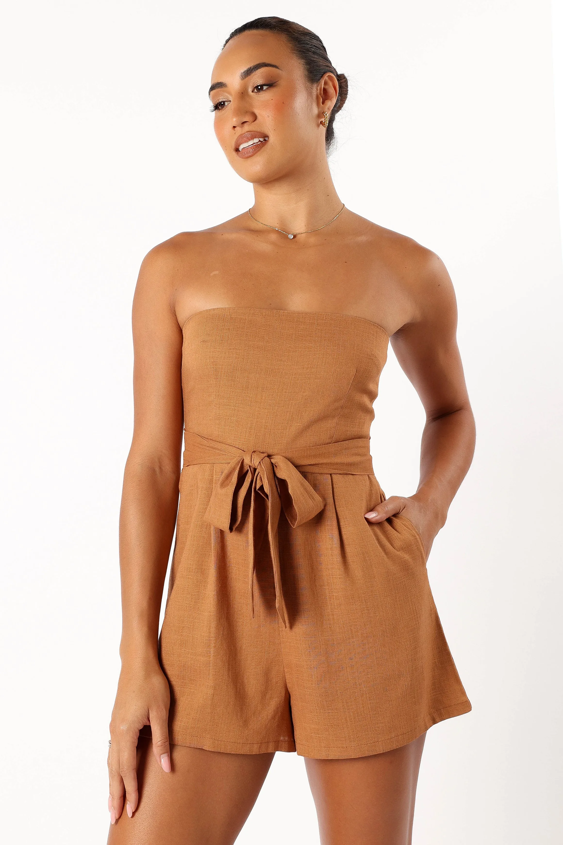 Christie Strapless Romper - Tan sold by Petal & Pup