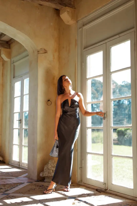 Audrey Strapless Maxi Dress - Black sold by Petal & Pup