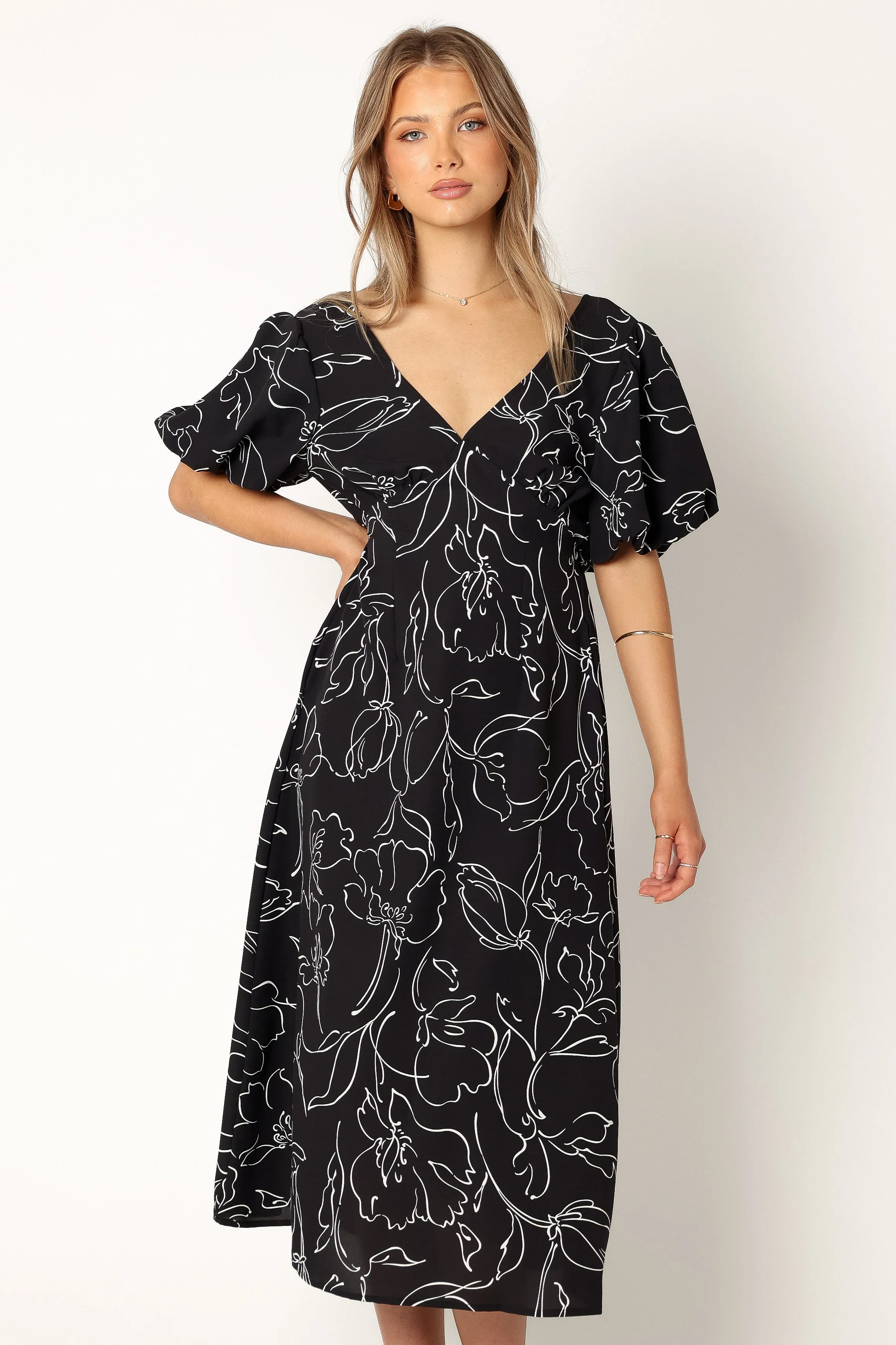 Hallie Midi Dress - Black White sold by Petal & Pup