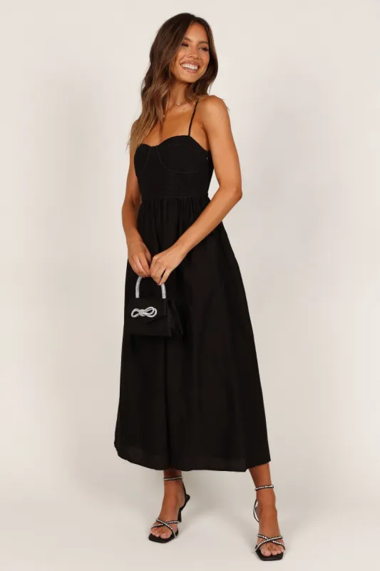 Milsy Pleated Bodice Midi Dress - Black sold by Petal & Pup