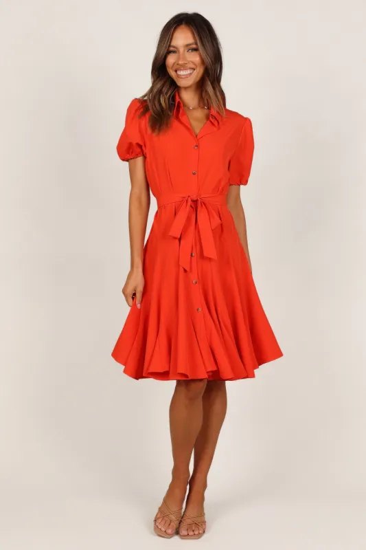 Giselle Button Down Mini Dress - Red sold by Petal & Pup