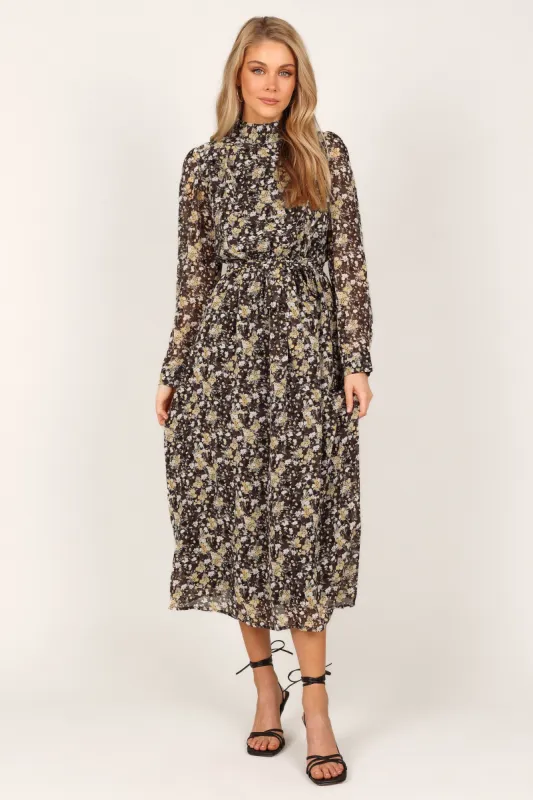 Hannah Long Sleeve Maxi Dress - Black Floral sold by Petal & Pup