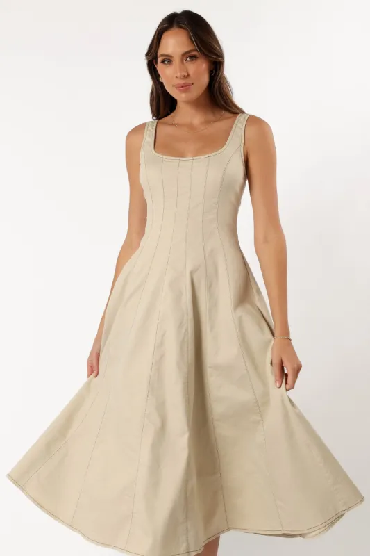 Una Midi Dress - Beige sold by Petal & Pup
