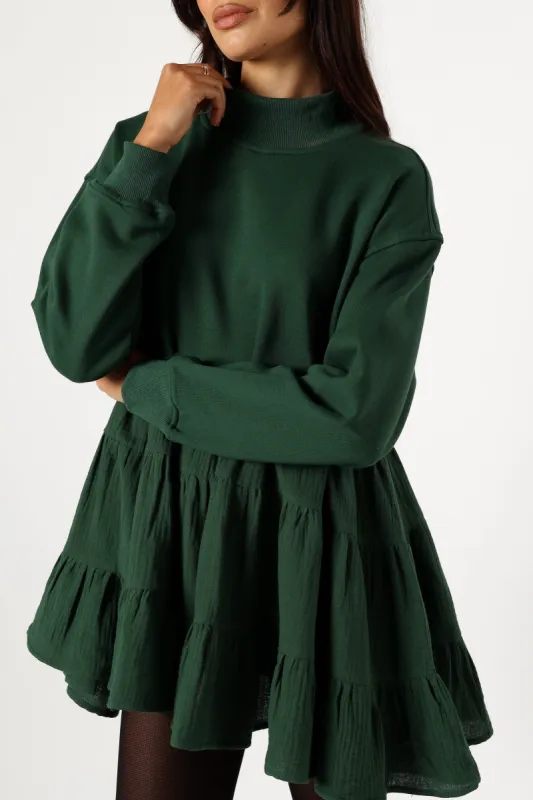 Minia Long Sleeve Mini Dress - Hunter Green sold by Petal & Pup