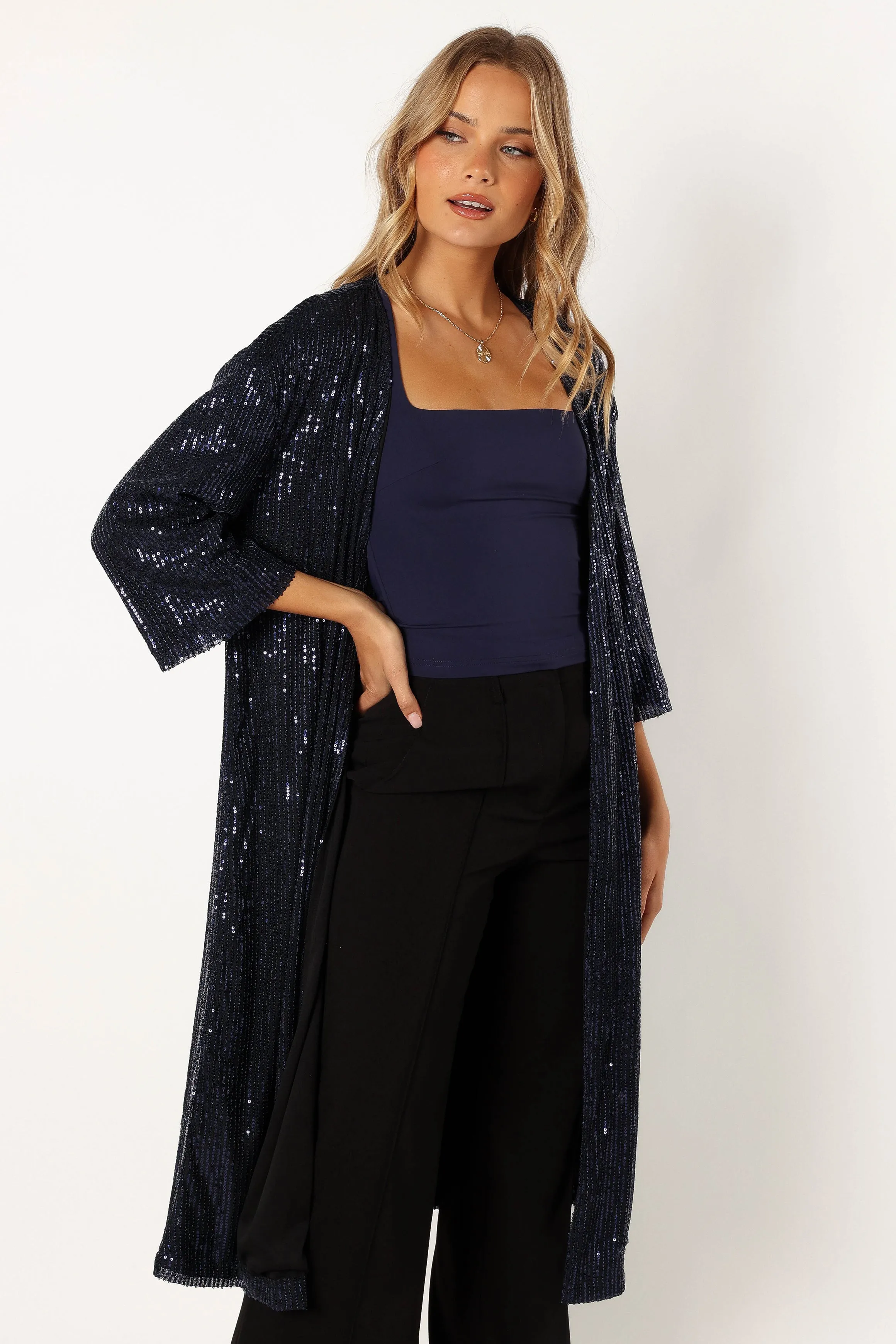 Karsyn Open Front Sequin Duster - Navy sold by Petal & Pup product image thumbnail 4