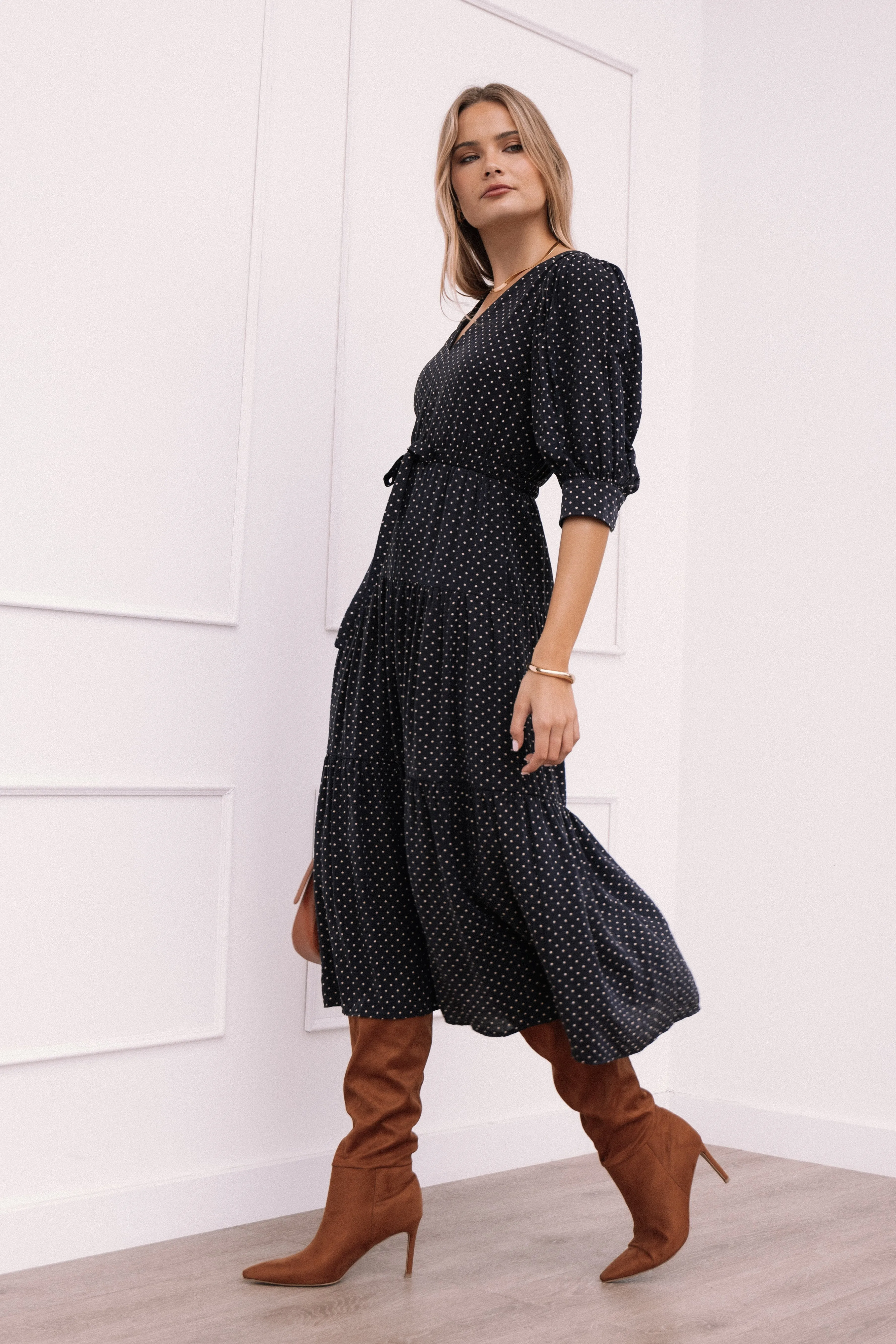 Moscow Midi Dress - Black Polka Dot sold by Petal & Pup