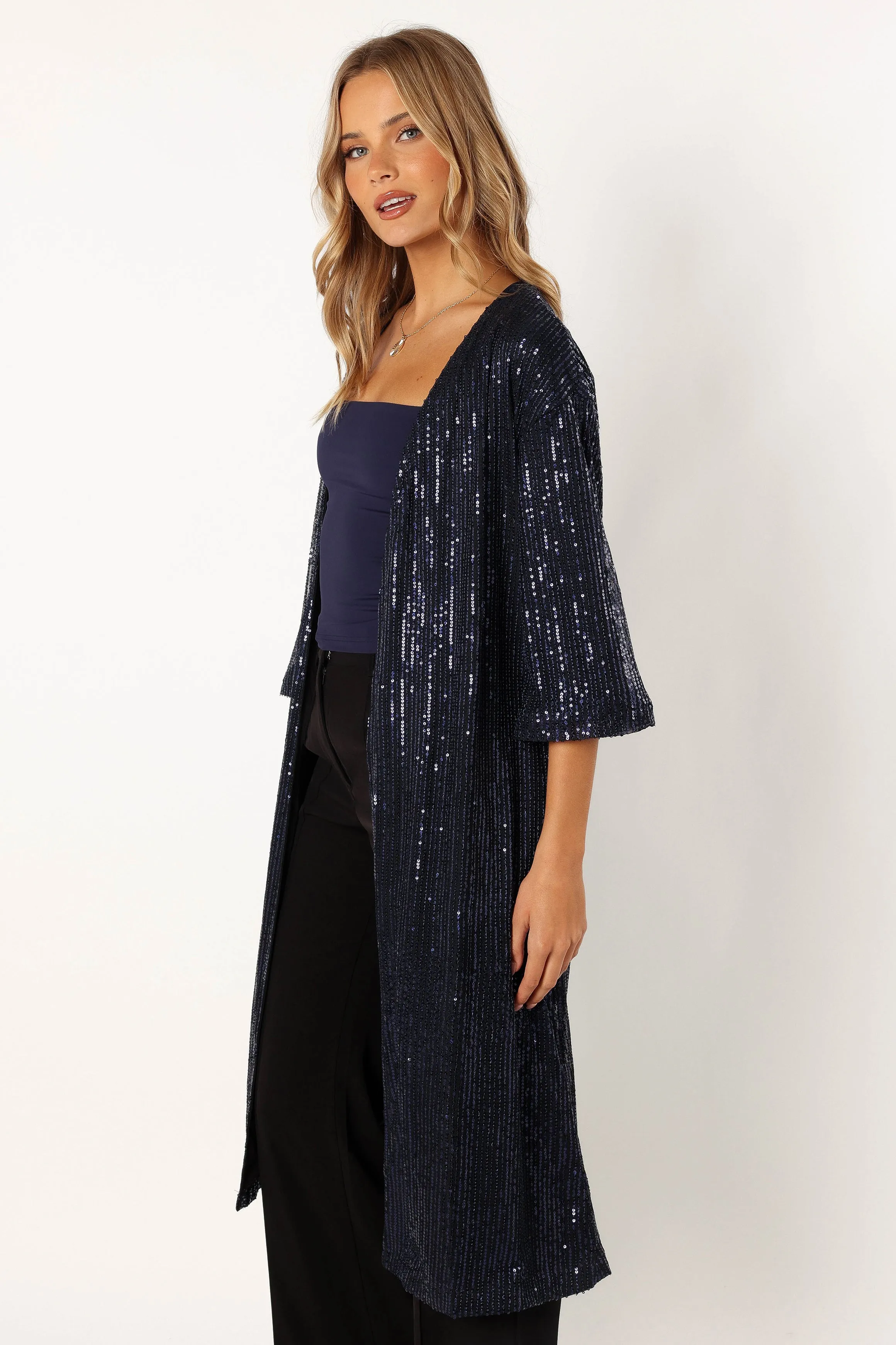 Karsyn Open Front Sequin Duster - Navy sold by Petal & Pup product image thumbnail 2