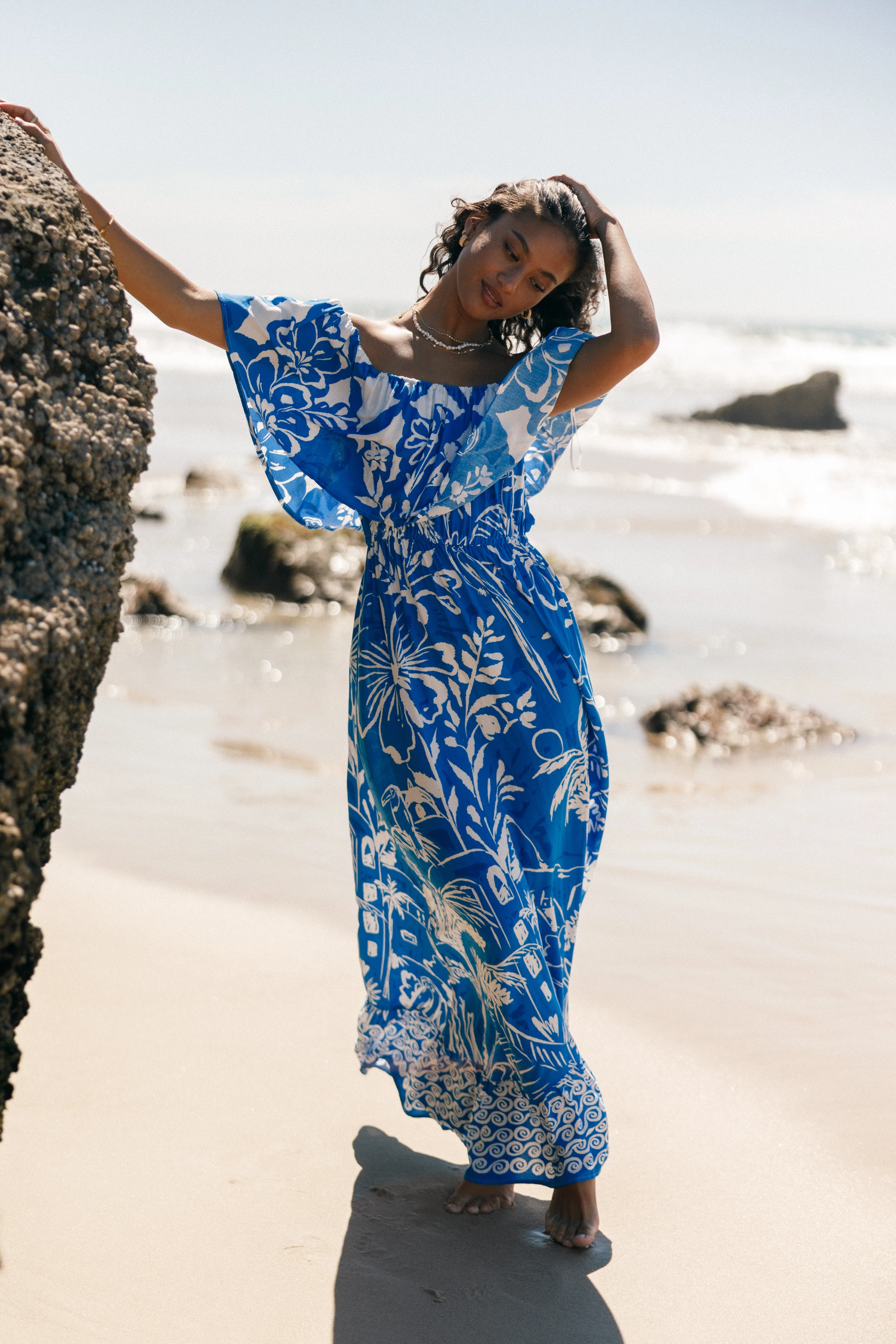 Pyros Off Shoulder Midi Dress - Harper Print sold by Petal & Pup