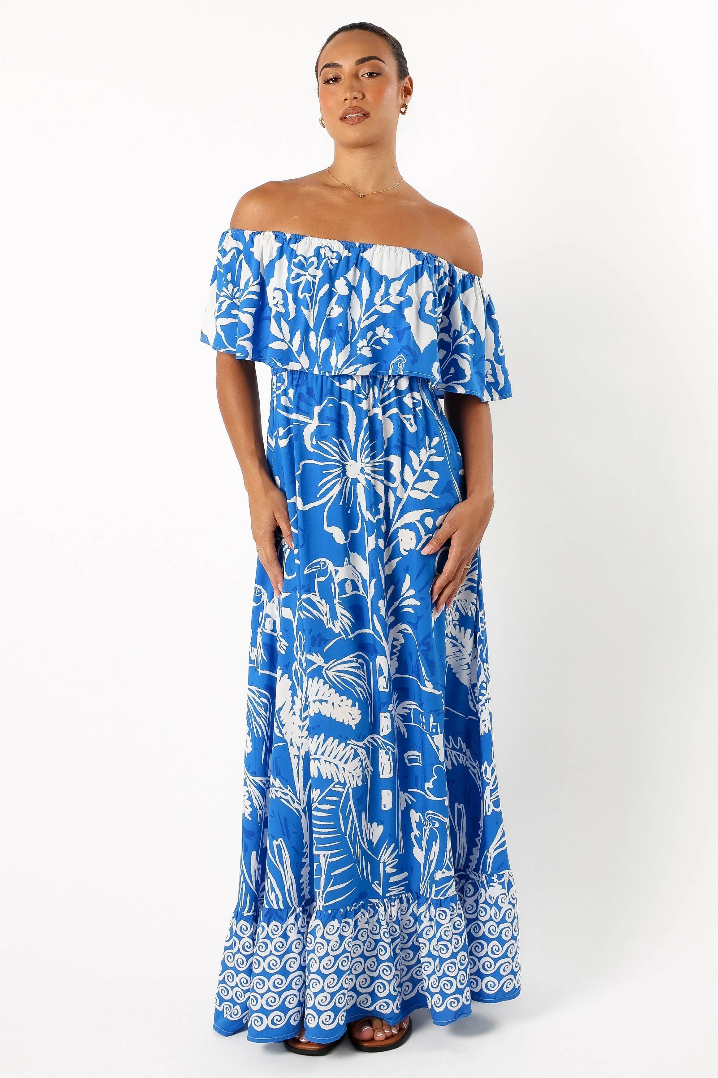 Pyros Off Shoulder Midi Dress - Harper Print sold by Petal & Pup product image thumbnail 3