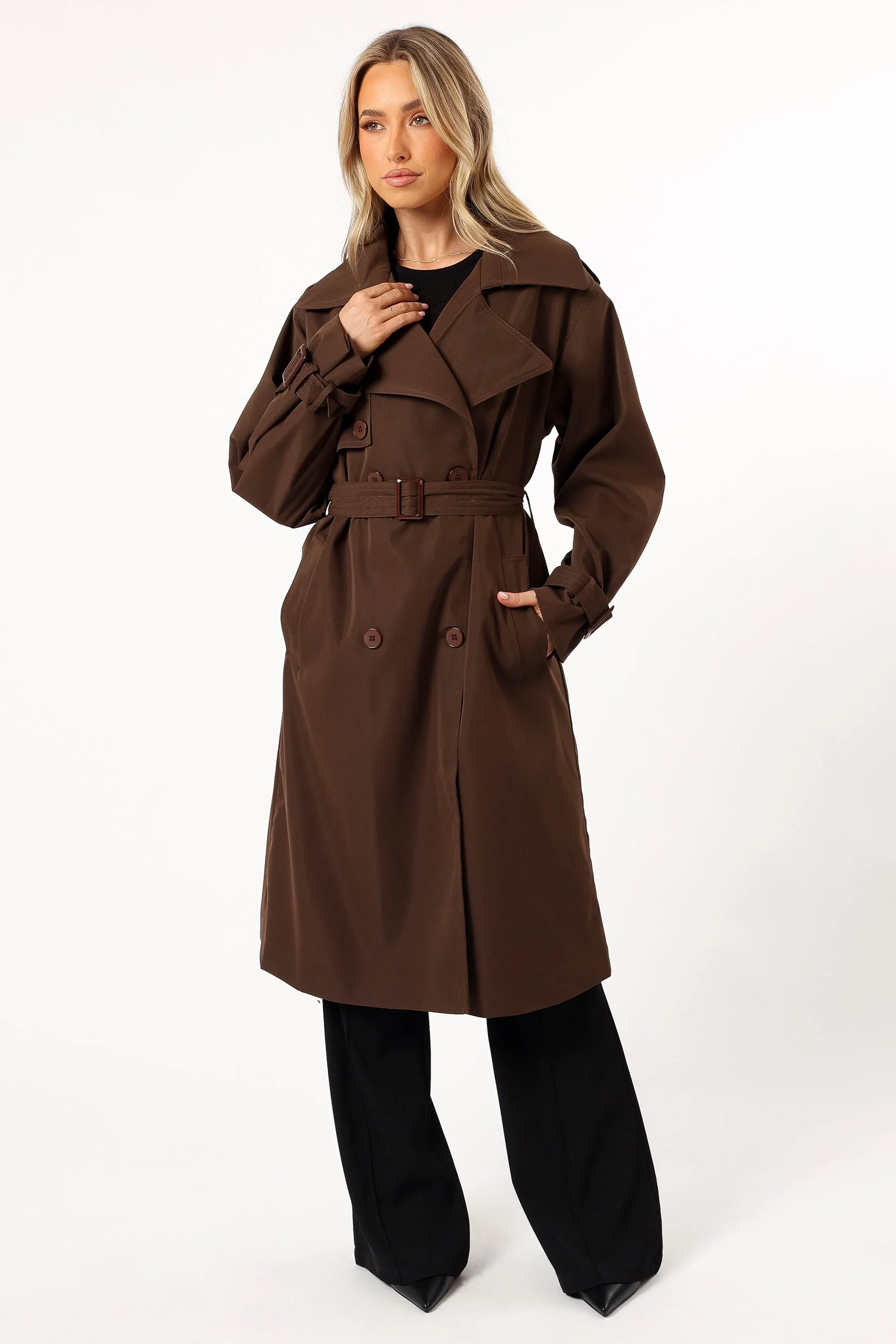 Billy Button Front Trench Coat - Chocolate Brown sold by Petal & Pup product image thumbnail 5