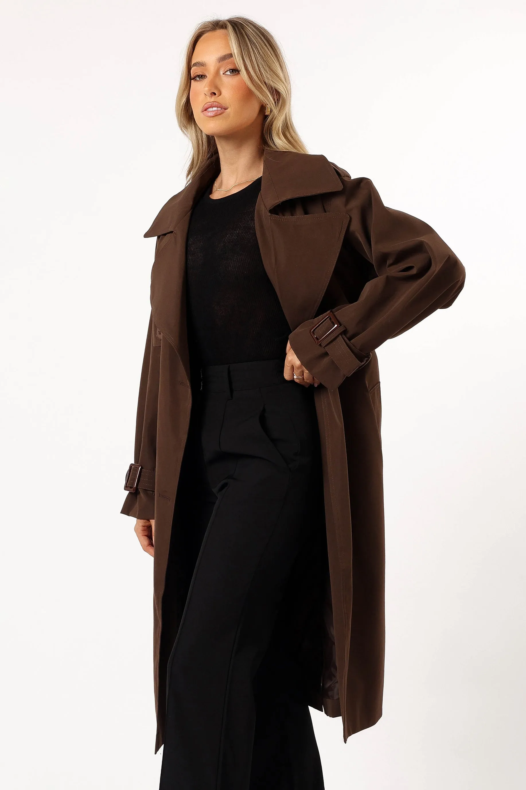 Billy Button Front Trench Coat - Chocolate Brown sold by Petal & Pup product image thumbnail 3