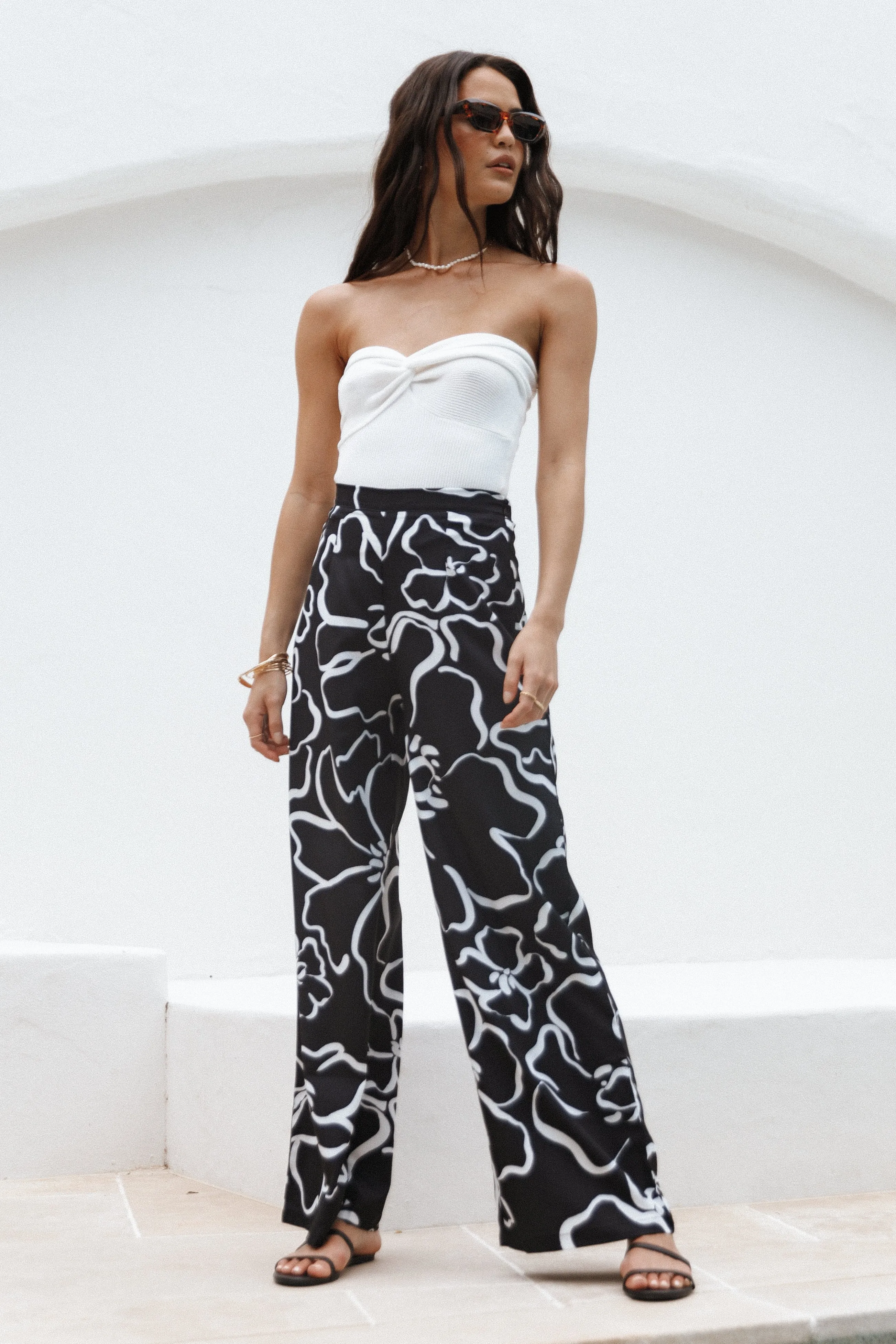 York Pant - White Black Floral sold by Petal & Pup