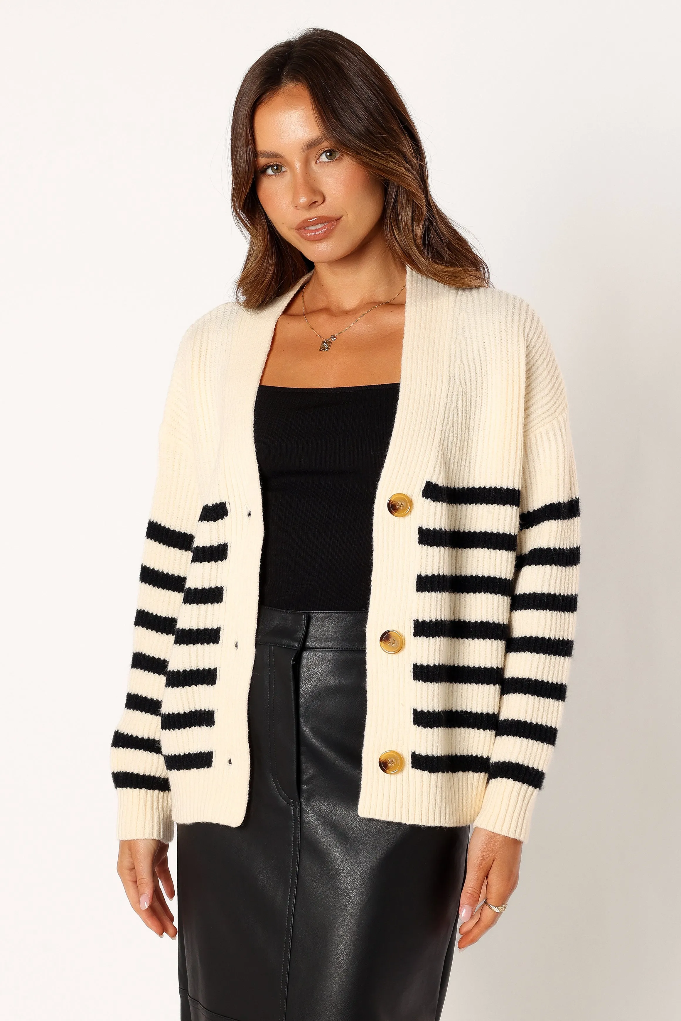 Sapphire Striped Button Front Cardigan - Beige Black sold by Petal & Pup product image thumbnail 5