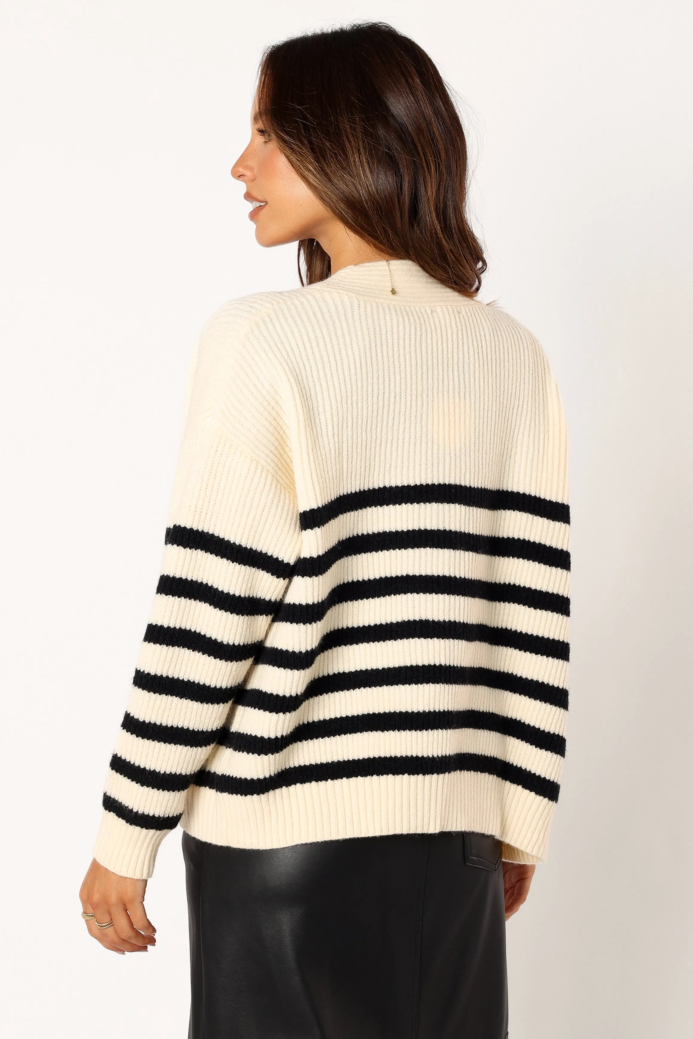 Sapphire Striped Button Front Cardigan - Beige Black sold by Petal & Pup product image thumbnail 3