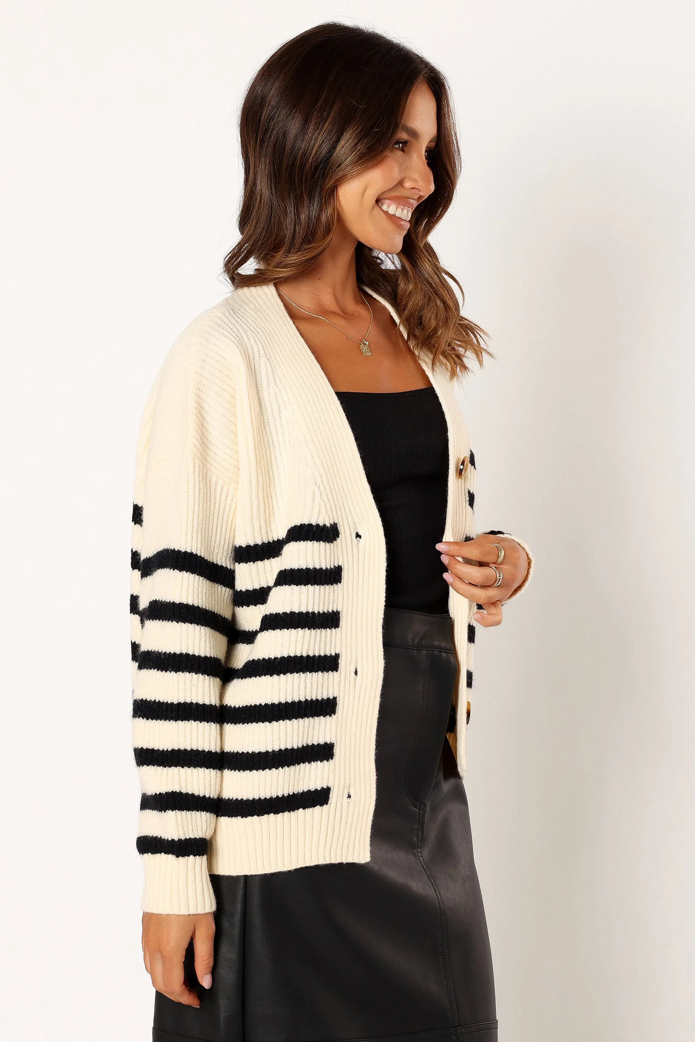 Sapphire Striped Button Front Cardigan - Beige Black sold by Petal & Pup product image thumbnail 4
