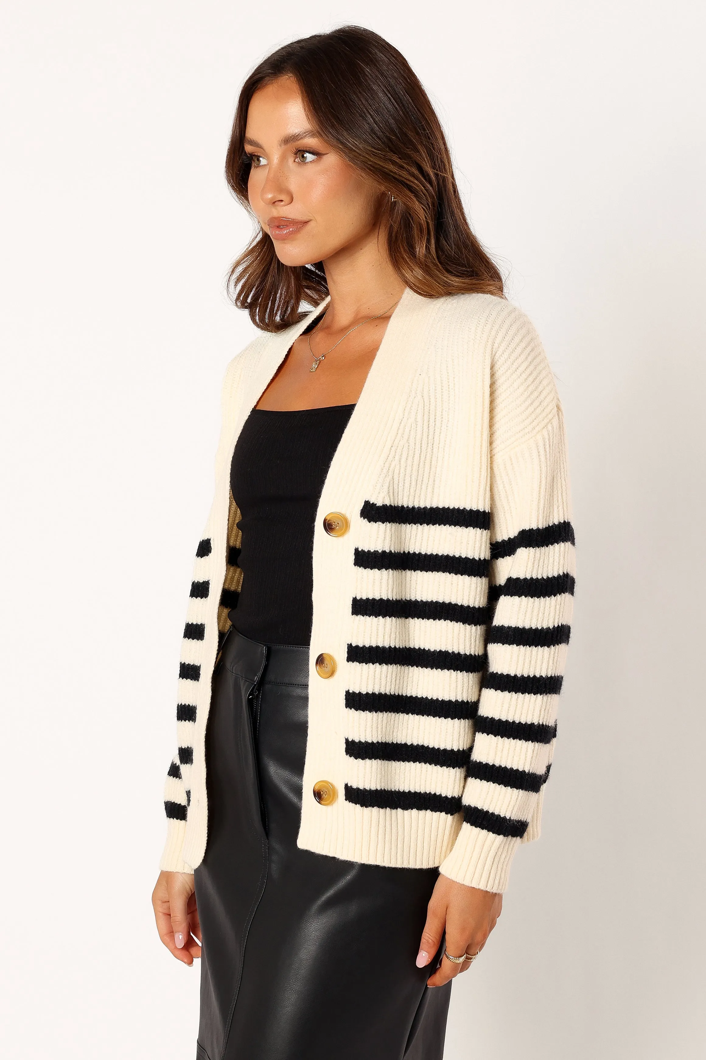 Sapphire Striped Button Front Cardigan - Beige Black sold by Petal & Pup product image thumbnail 2