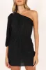 Pontee One Shoulder Pleated Mini Dress - Black sold by Petal & Pup