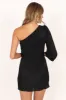 Pontee One Shoulder Pleated Mini Dress - Black sold by Petal & Pup