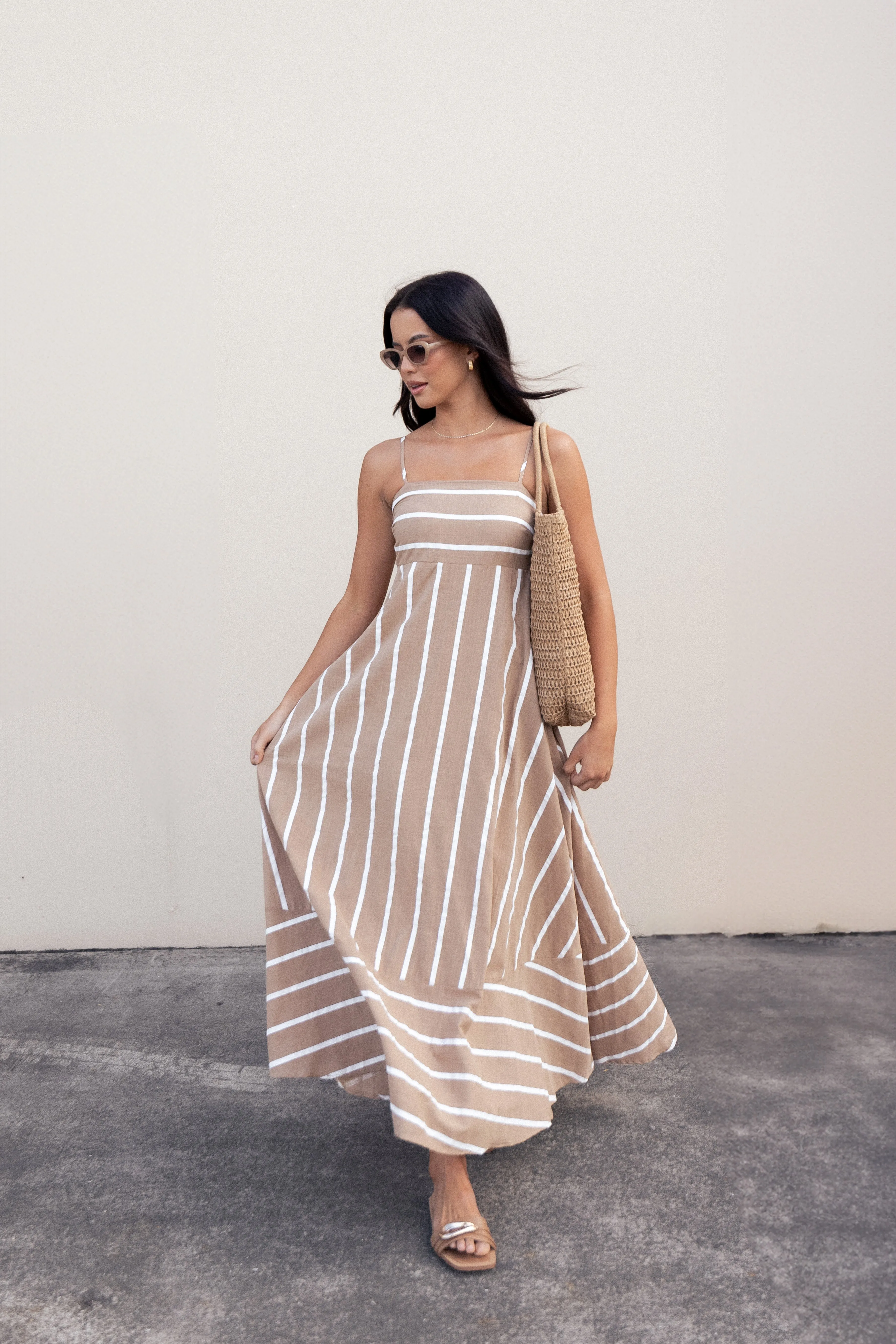Brea Maxi Dress - Tan Stripe sold by Petal & Pup