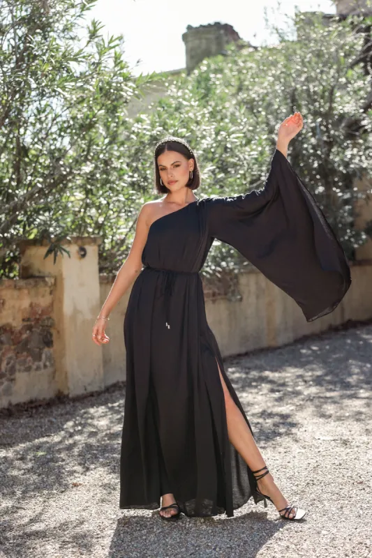Matilda One Shoulder Maxi Dress - Black sold by Petal & Pup