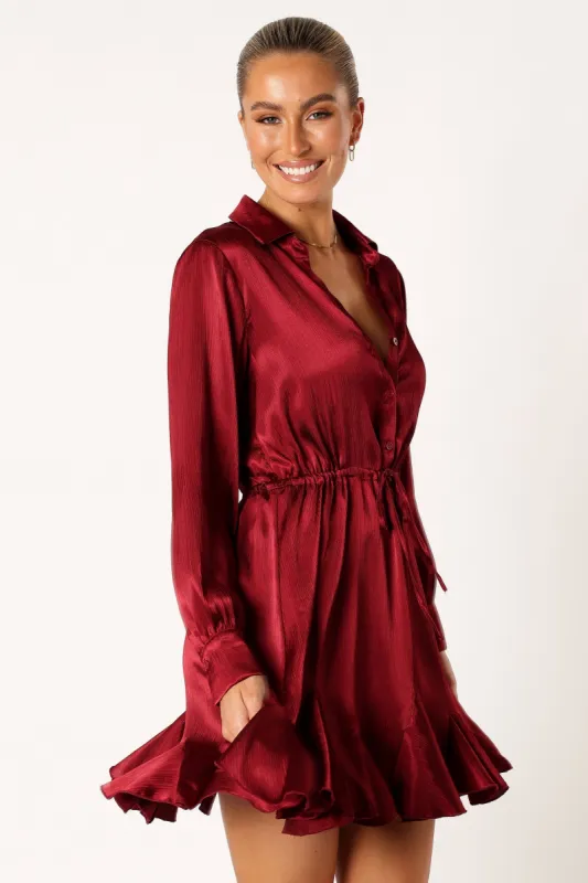 Callum Long Sleeve Mini Dress - Burgundy sold by Petal & Pup