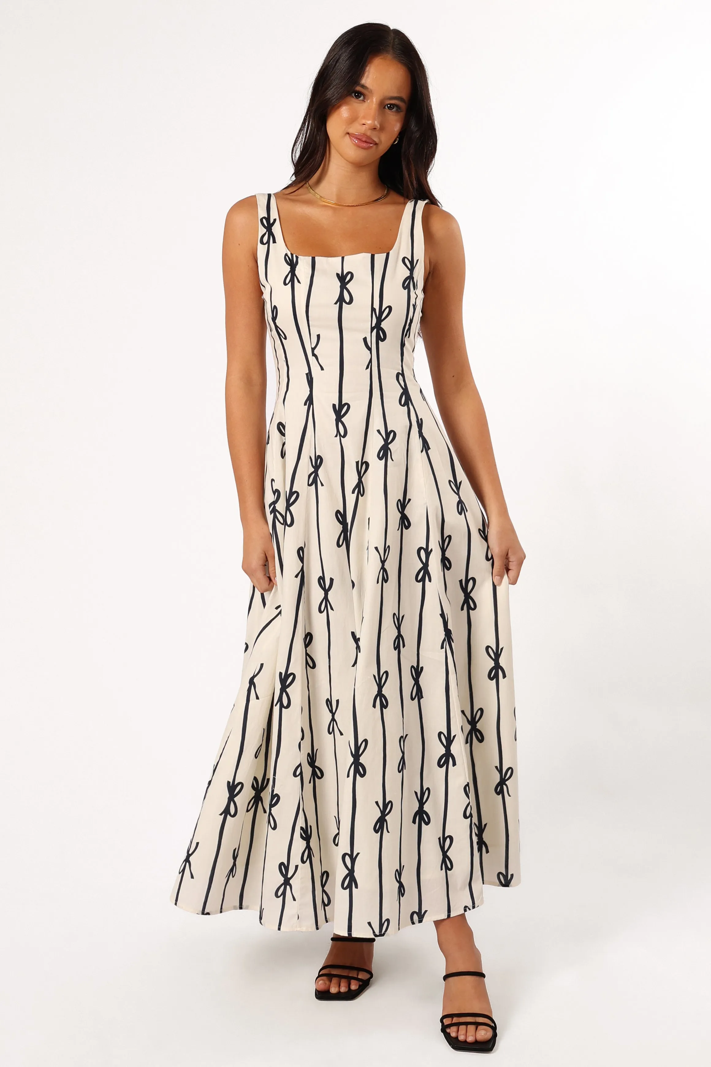 Elise Midi Bow Dress - Cream sold by Petal & Pup