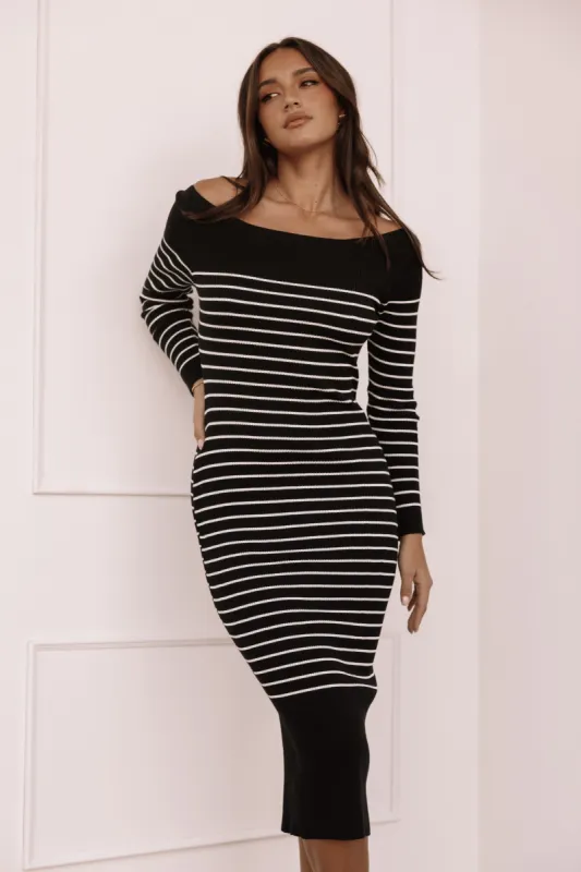 Baxtor Off the Shoulder Midi Dress - White/Black sold by Petal & Pup