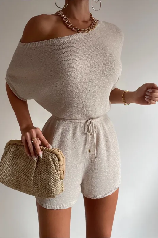 Miami Knit Romper - Oatmeal sold by Petal & Pup