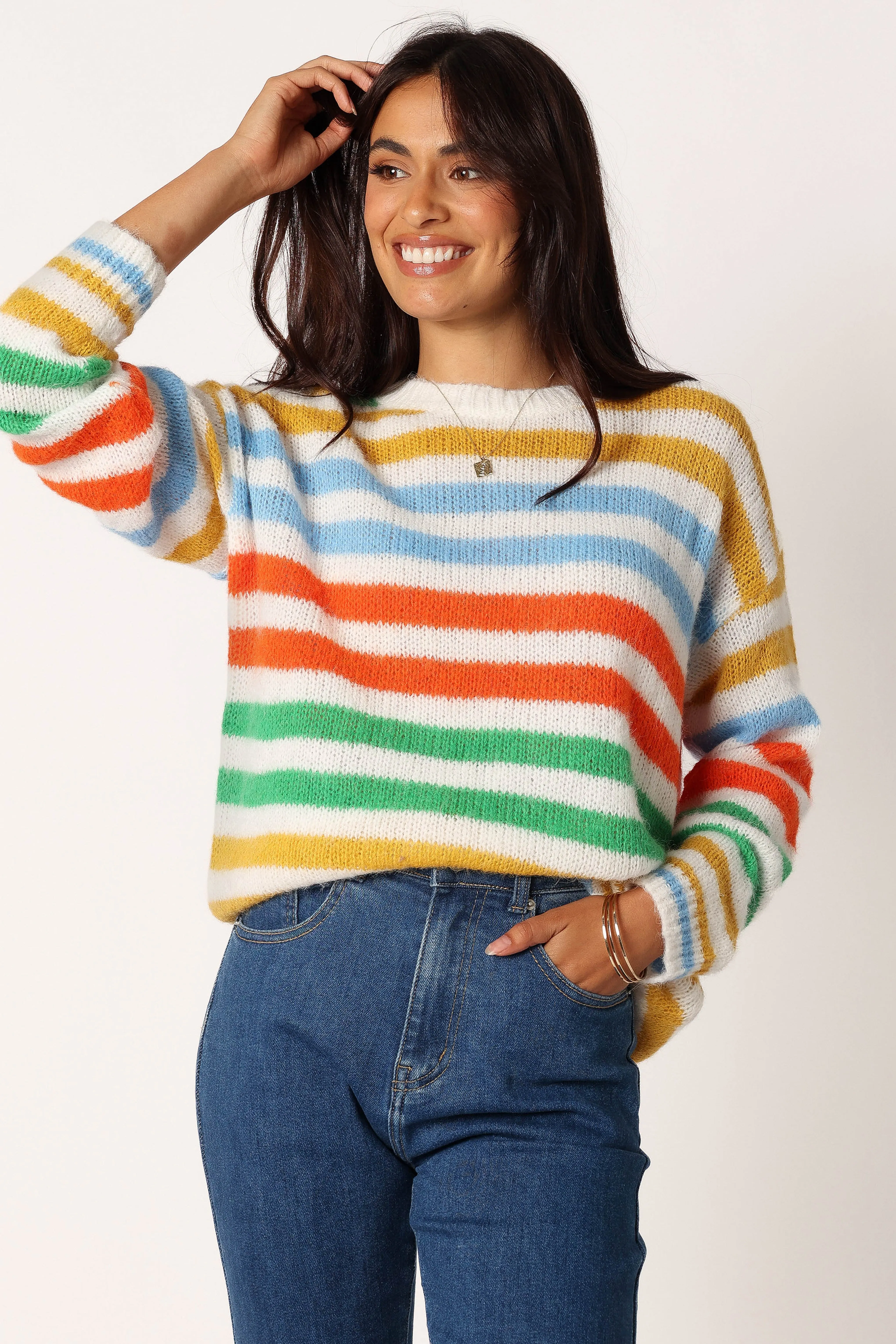Sasha Multi Stripe Crewneck Knit Sweater - Multi sold by Petal & Pup