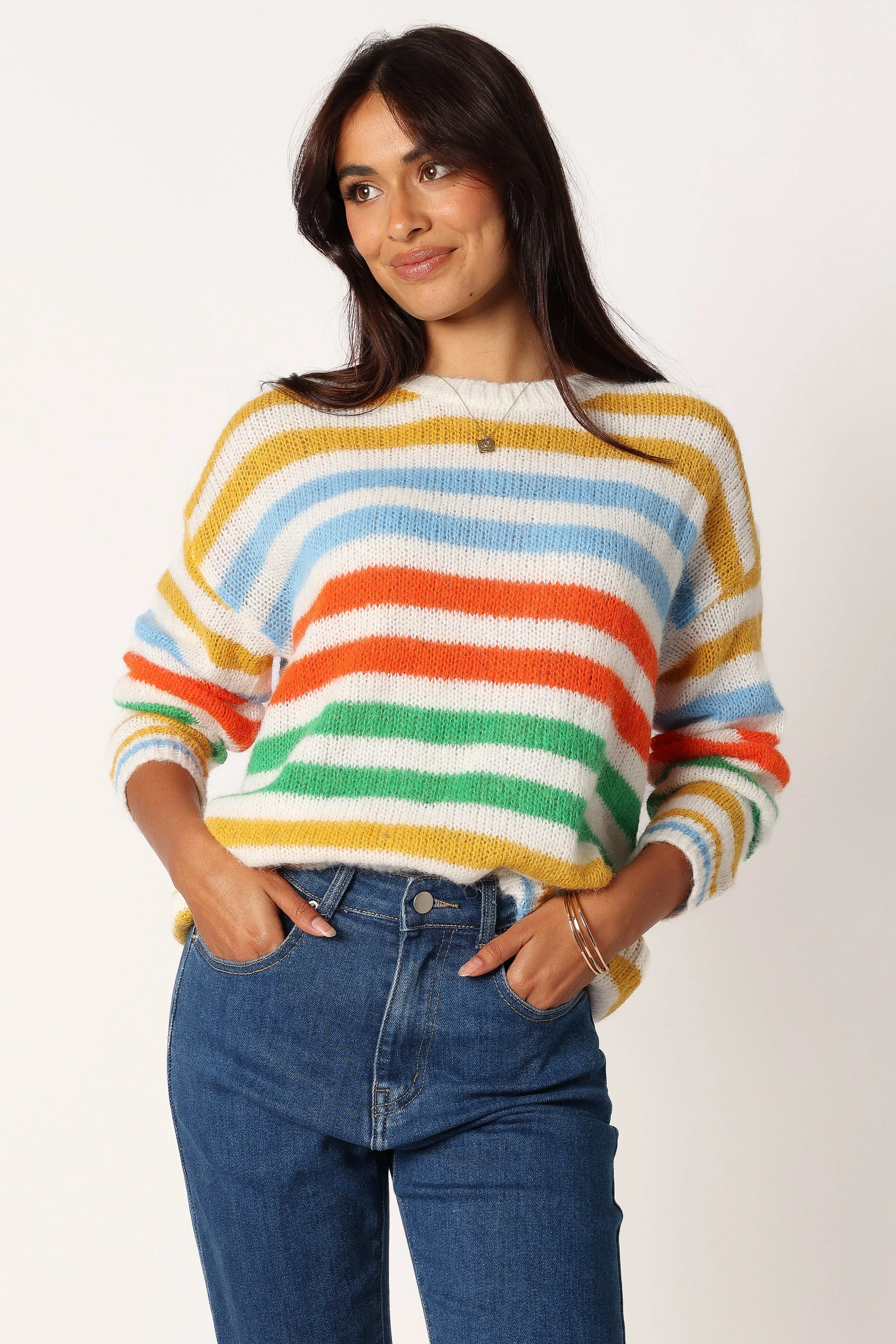 Sasha Multi Stripe Crewneck Knit Sweater - Multi sold by Petal & Pup product image thumbnail 5